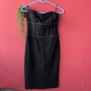 bebe Black Strapless Dress with White Dots